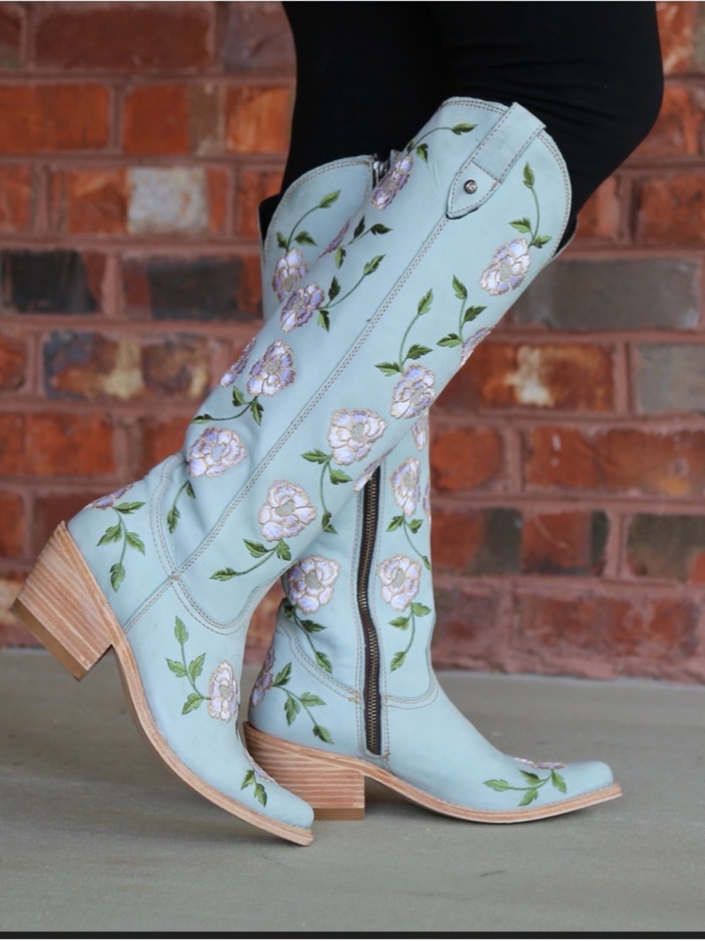 LIBERTY Black Light Blue Floral Embroidered tall western Boots